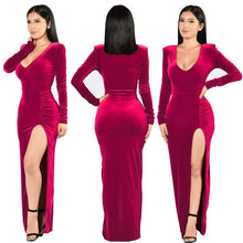 Load image into Gallery viewer, Fashion Gold velvet fabric dress party dress Long Sleeves V-neck dress
