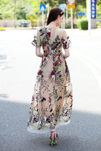 Load image into Gallery viewer, Elegant Embroidered Round Neck Short Sleeve Maxi Dress