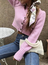 Load image into Gallery viewer, Lose Long Sleeve Solid Color Hollow Out Knit Short Cardigan Sweater Outwear