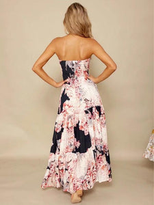 Sexy Strapless Backless Floral Print Boho Beach Maxi Dress