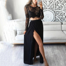 Load image into Gallery viewer, Lace Long Sleeve Tops Split Skirt Two Pieces Set