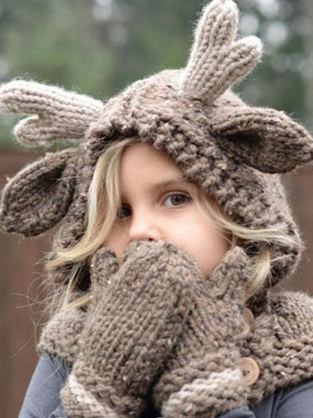 Super Cute Knitted Elk Single Button Hat Glove Accessories