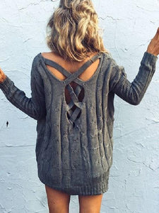 Knit Long Sleeve Hollow Loose Sweater
