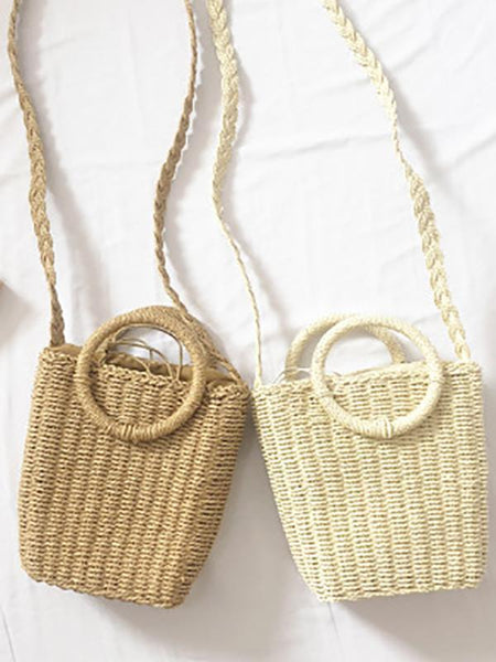 Vintage Ring Paper Rope Handbag Square Straw Bag Beach Bag