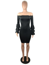 Load image into Gallery viewer, Sexy Off Shoulder Trumpet Sleeve Solid Color Bodycon Mini Dress