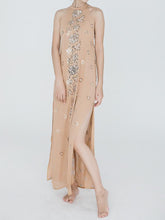 Load image into Gallery viewer, Bohemian style Sequin embroidered flowers hanging neck halter open the beach dress