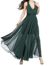 Load image into Gallery viewer, Hanging Neck Slim Dark Green Backless Sexy Big Swing Strap Beach Maxi Dress