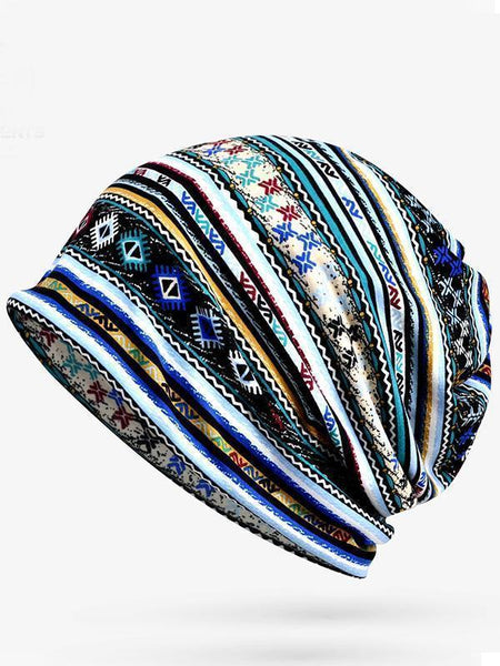 Casual Baggy Slouchy Four Seasons Cotton Geometric Pattern Adult Hat Infinity Scarf