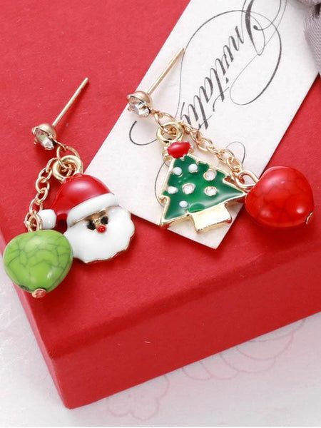 Festive Christmas Tree Santa Claus Stud Earrings