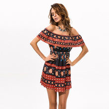 Load image into Gallery viewer, Off shoulder Tribal Floral Summer High Waist Beach Sexy Mini Dress