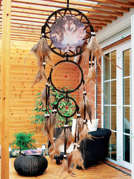 Boho Wolf Print Dream Catcher Wall Hanging Home Decor