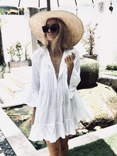Load image into Gallery viewer, Autumn Bohemian Flare Sleeve Ruffles White Beach Dress