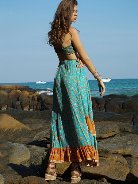 Summer Beach Falbala Waves Loose High Waist Bust Skirt