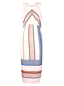 Boho Beach O Neck Sleeveless Print Stripe A Line Maxi Dress