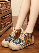 Load image into Gallery viewer, Vintage Boho Folk Pattern Lace-up Flat Canvas Shoes