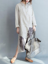 Load image into Gallery viewer, Linen Cotton Loose Long Sleeve Shirt Dress