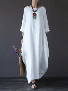 Solid Color Loose Casual Round Neck Maxi Dress