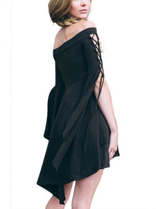 Sexy One-Shoulder Shoulder Split Straps Ruffled Sleeves Slim Midi Dress