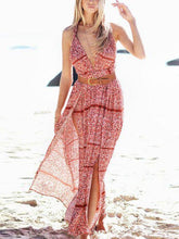 Load image into Gallery viewer, Bohemian Print Beach Split-side Sleeveless Chiffon Dress