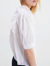 Load image into Gallery viewer, Half Sleeve Loose Solid Color Hollow Round Neck Lace Top