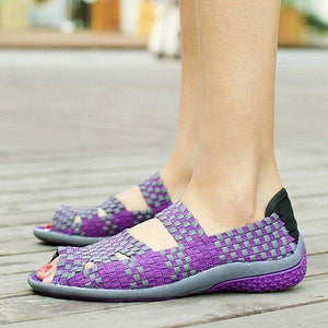 Handmade Knitting Hollow Out Breathable Peep Toe Slip On Platform Shake Shoes