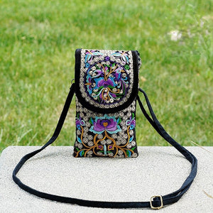 New Ethnic Embroidery Fashion Slung Bag Mobile Phone Bag Female Joker Mini Lady Shoulder Mobile Phone Bag