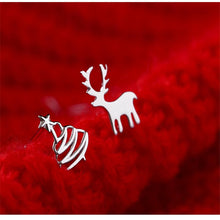 Load image into Gallery viewer, Cute Deer Christmas Tree Sliver Color Stud Earrings