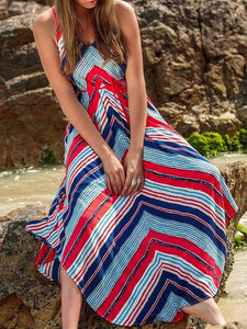 Summer Print Spaghetti Strap Irregular Beach Maxi Dress