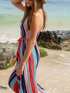 Summer Print Spaghetti Strap Irregular Beach Maxi Dress