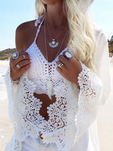 Load image into Gallery viewer, Lace Sleeves Mini Eagle Print White Bohemia Beach Cardigan Tops