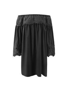 Women Lace Collar Long Sleeve Dress Short Skirt