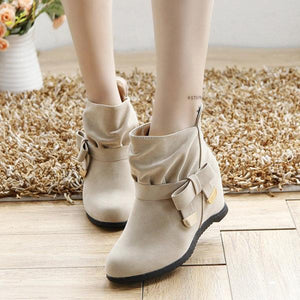 Ankle Metal Butterfly Knot Heel Increasing Slip On Boots