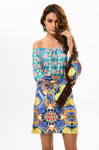 Summer Bohemia Floral Off Shoulder with Tassels Bodycon Mini Dress