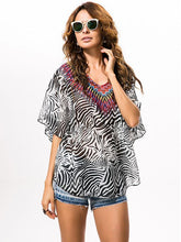Load image into Gallery viewer, Fashion Black Stripe V Neck Shawl Cover-up Tops