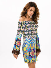 Load image into Gallery viewer, Beautiful Chiffon Bohemia Floral Off Shoulder with Tassels Bodycon Mini Dress