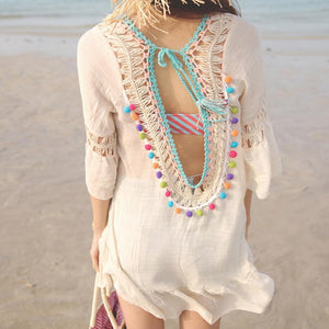 Bohemia Hollow Bikini Blouse Vacation Beach Mini Dress