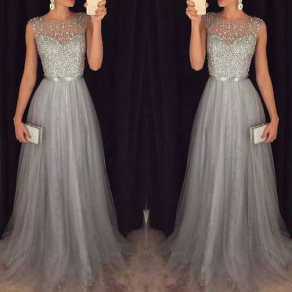 Chiffon Sleeveless Sequined Evening Wedding Dress
