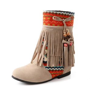 Winter Beads Tassels Plus Size Hidden Heel Boots