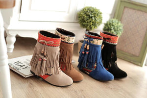 Winter Beads Tassels Plus Size Hidden Heel Boots