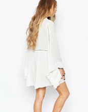 Load image into Gallery viewer, New Embroidered Tassel V Neck Trumpet Sleeve Belted Mini Dress