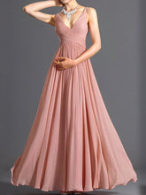 Load image into Gallery viewer, V-Neck Ruched Plain Evening Dress