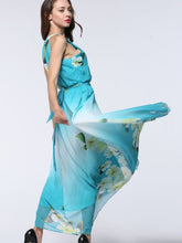 Load image into Gallery viewer, Pretty Sky Blue Floral Plus Size Sleeveless Halter Maxi Dress
