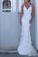 Load image into Gallery viewer, Sexy V Neck White Wedding Fishtail Evening Dress