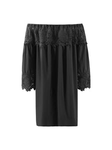 Women Lace Collar Long Sleeve Dress Short Skirt