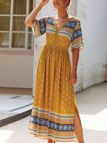 Women Summer Boho Floral Maxi Print Dress