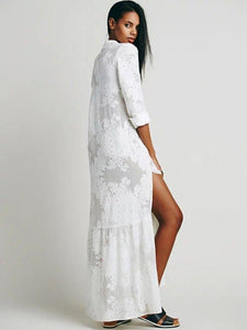 Embroidered White Long Sleeve Boho Dress