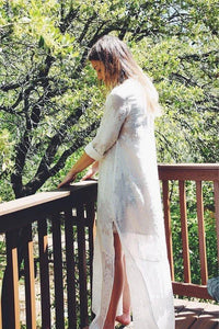 Embroidered White Long Sleeve Boho Dress