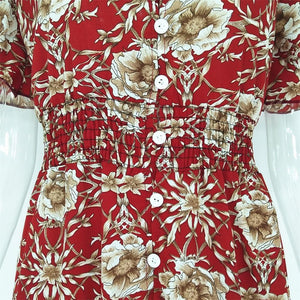 Floral Print V Neck Short Sleeve Beach Maxi Dress