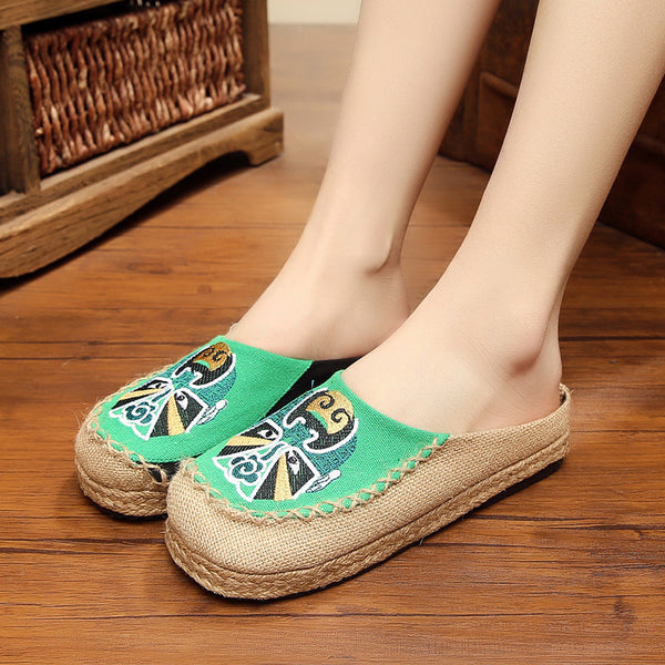 Beijing Opera facial makeup embroidered head shoes handmade cloth shoes embroidered linen grass literary shoes