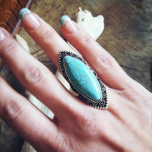 Vintage Bohemian Natural Stone Turquoise Adjustable Rings Jewelry